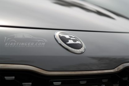 e badge on grey kia stinger