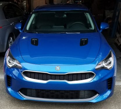 kia motors badge on blue stinger
