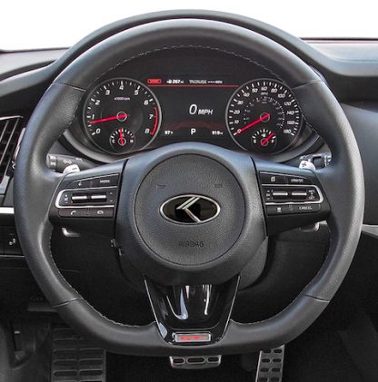 kia stinger steering wheel with vintage k logo