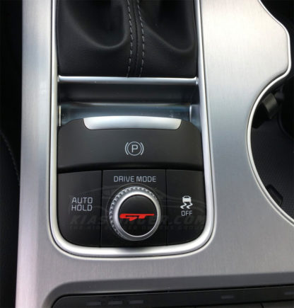 red gt drive mode dial decal on kia stinger