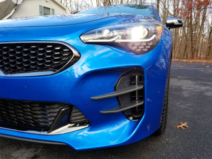 kia stinger devils claw foglight canards on blue stinger